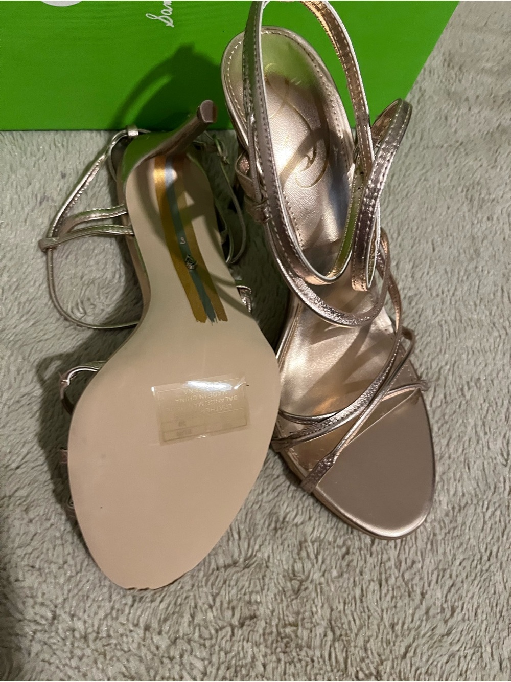 Sam Edelman Sareena Champagne Lea Metallic Rose Gold Strappy Heels - Picture 4 of 8